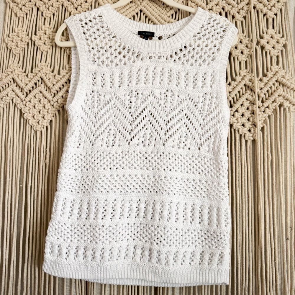 Talbots Blocked Crochet Crewneck Tank Top Size Small EUC